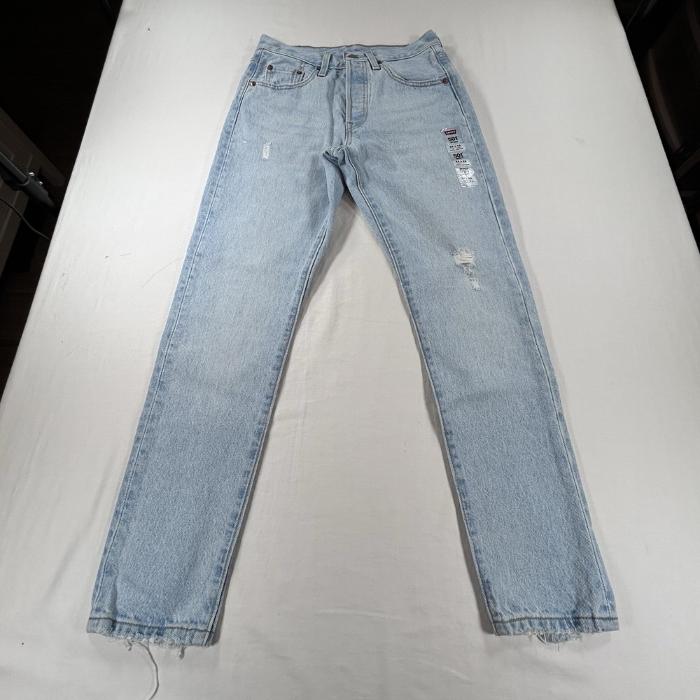 NEW Levi's 501 S Skinny 24x28 Light Blue Jeans Button Fly Womens Distressed